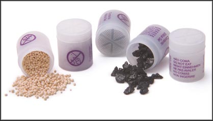 Food grade desiccant canisters ranging in size from 0.5-grams to 4.0-grams